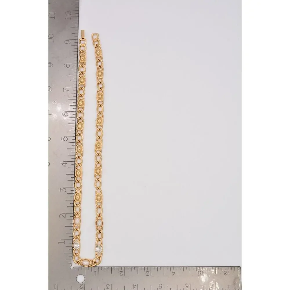 Vintage Collar Necklace Gold Rhinestone Crystal Faux Pearl Chain Heavy Y2K 9J